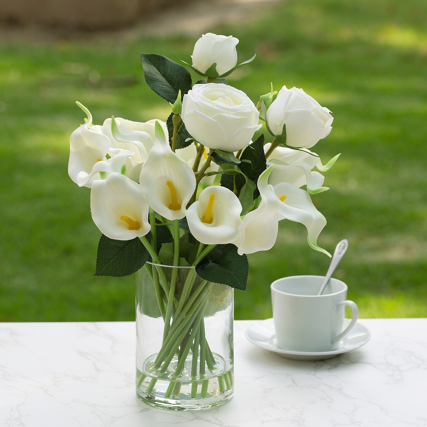 18 Heads Calla Lily Flowers Real Touch in Glass Vase Mixed Rose Artificial  Flowers, Artificial Flowers in Vase with Faux Water for Dining Ta |  MakerPlace by Michaels