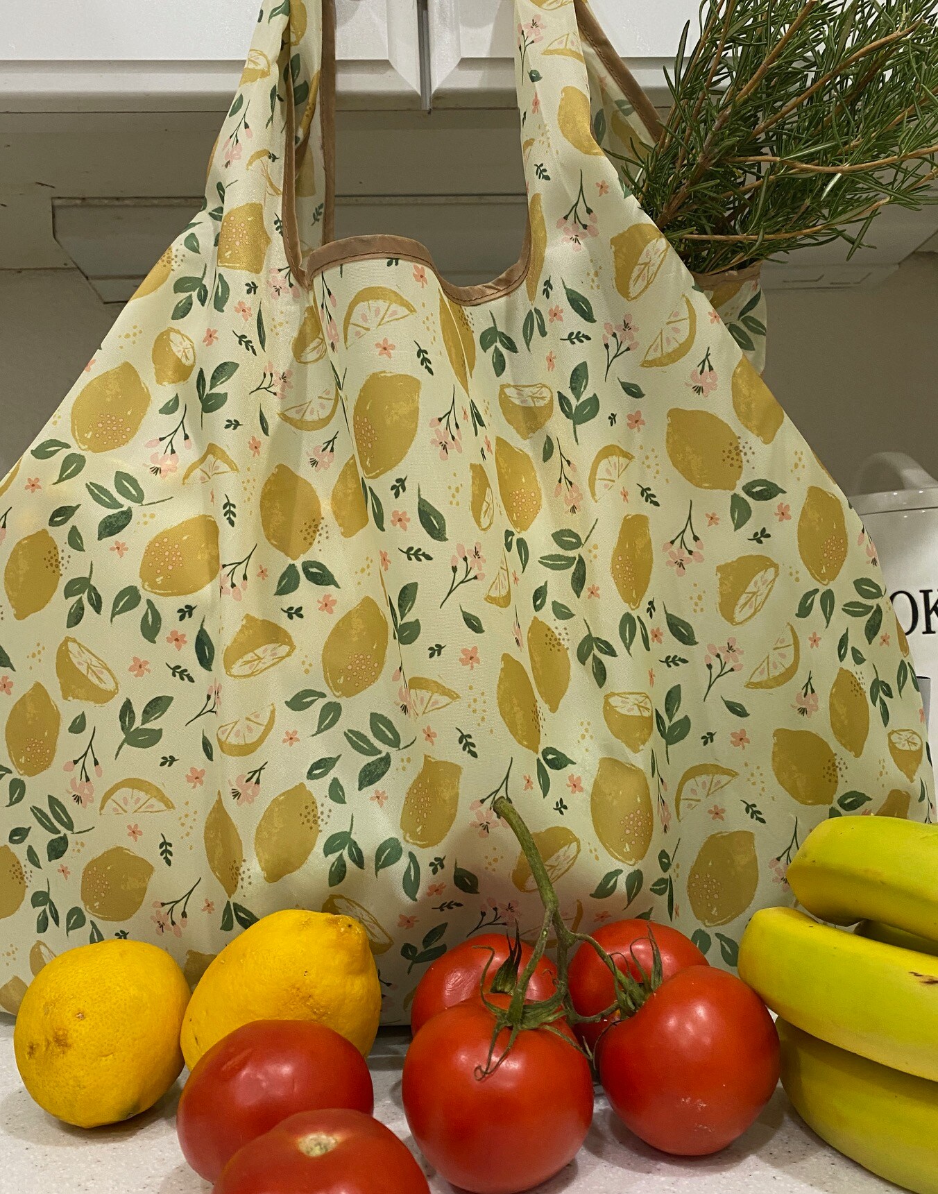Wrapables Large & Small Foldable Tote Nylon Reusable Grocery Bags, Set of 2, Lemons