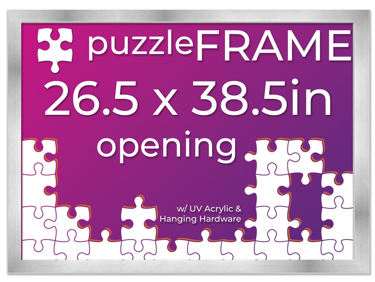 26.5x38.5 Jigsaw Puzzle Frame Kit - Kit Includes Puzzle Glue Sheets, Silver Wood Puzzle Frame, UV Acrylic, Backing,, Hanging Hardware