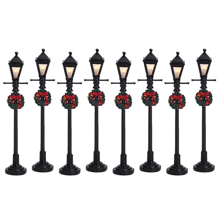 LEMAX Gas Lantern Street Lamp, set of 8, Battery Operated (4.5V) #64500