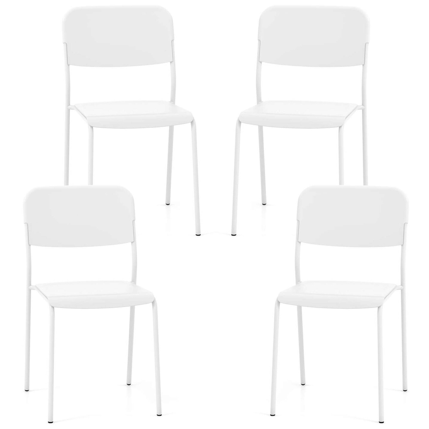 Costway Modern Dining Chairs Set of 4 with Tilted Backrest & Sturdy Metal Legs Plastic Black/White