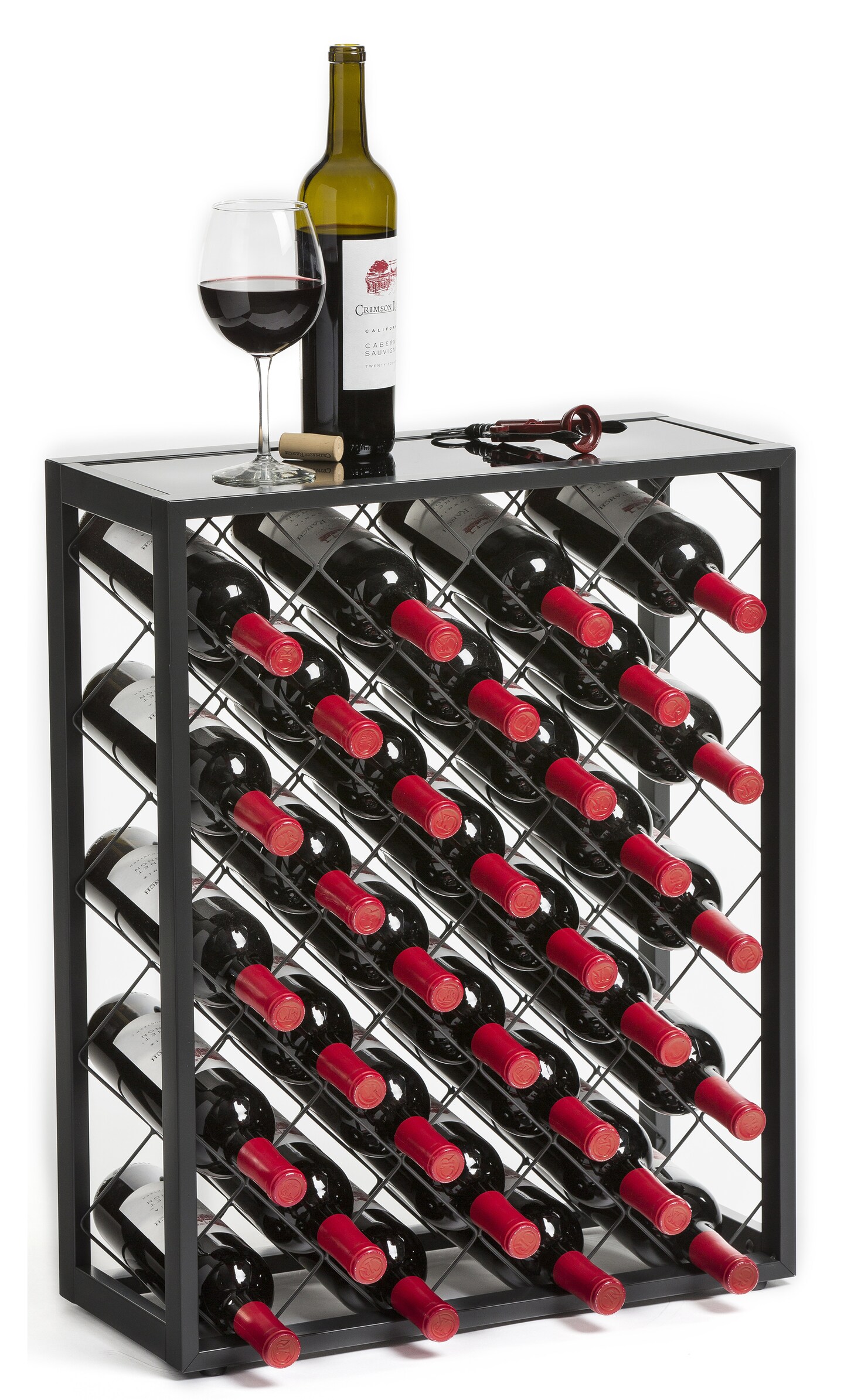 Mango Steam 32 Bottle Wine Rack with Black Glass Top Shelf