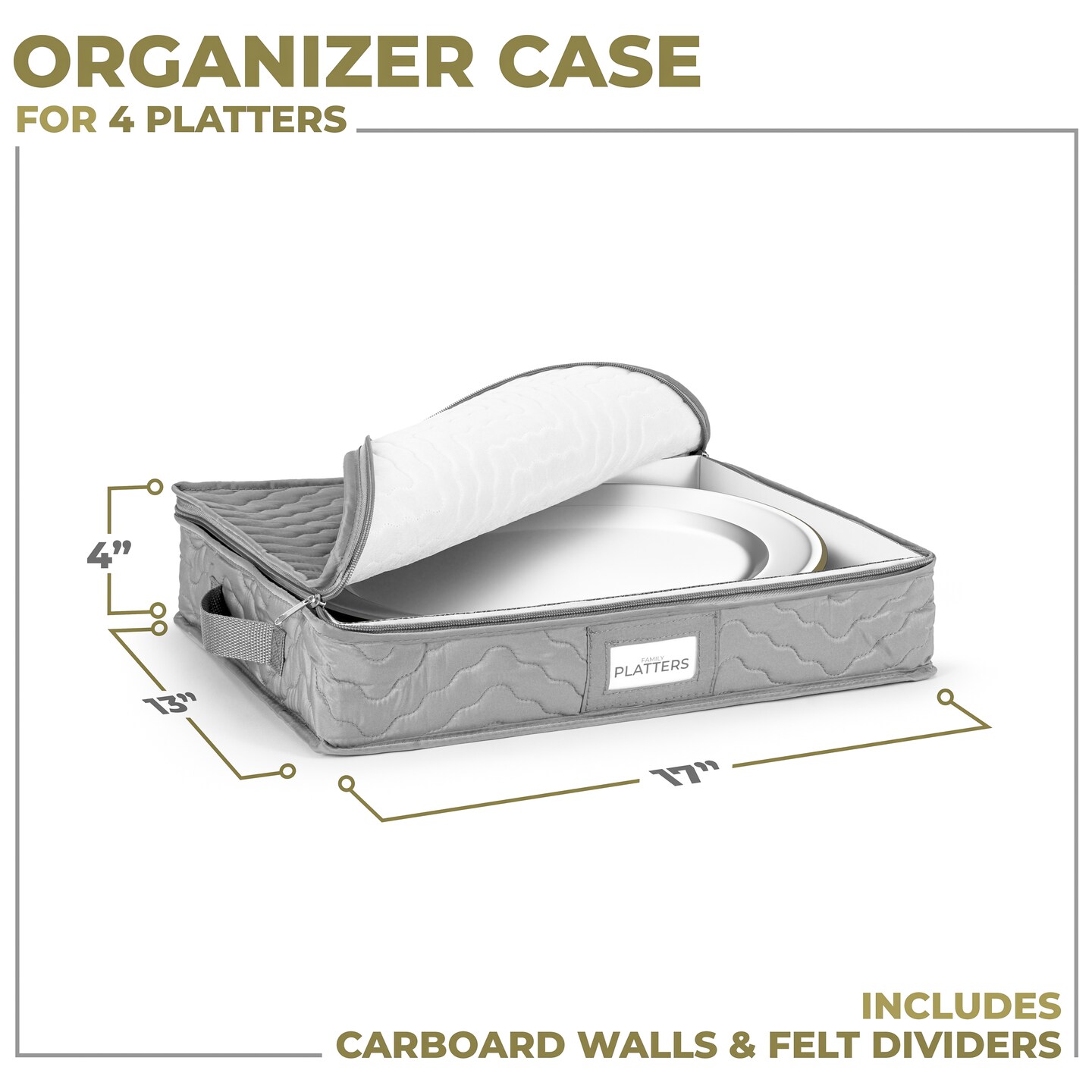 Sorbus China Platter Storage Containers - Serving Platter Storage Containers with Handles &#x26; Felt Dividers for Packing Dishes