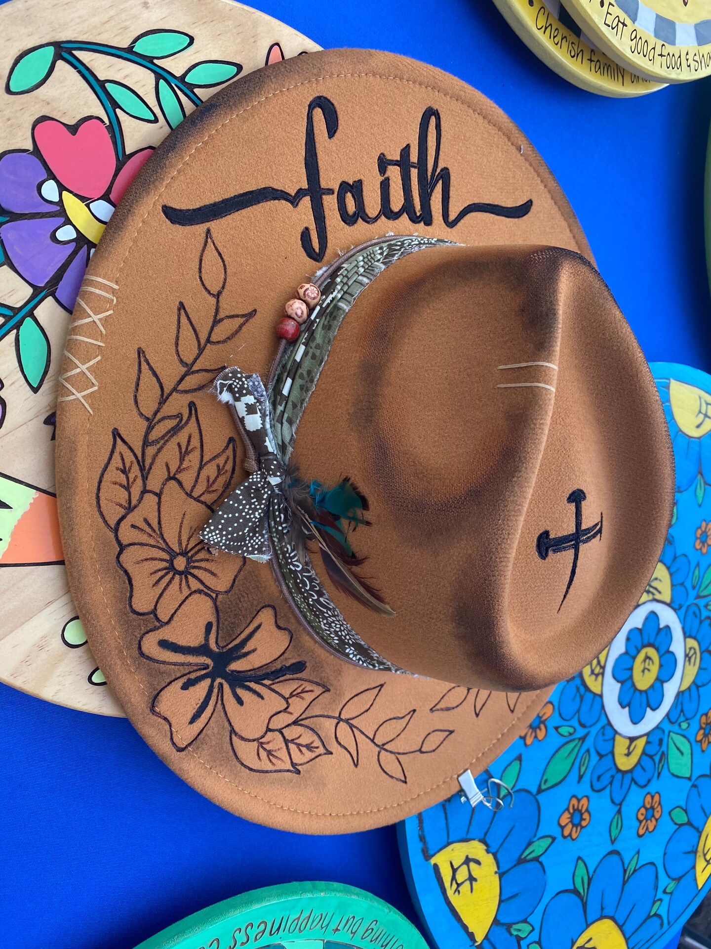 Handburned and hand painted fedora festival hat | MakerPlace  display picture 1