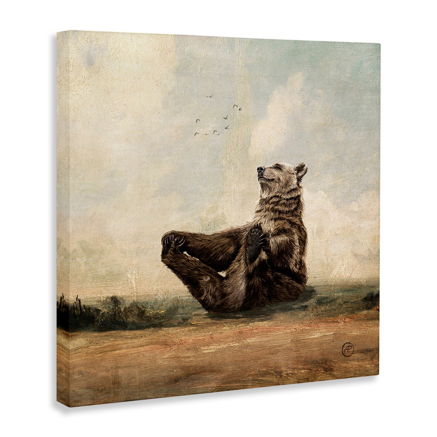 Stupell Industries Bear Holding Paws Watching Sunset Canvas Wall Art