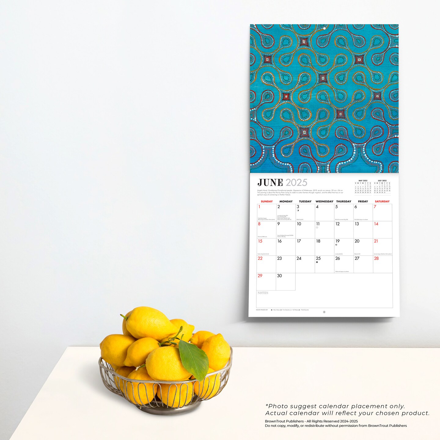 Aboriginal Art | 2025 12 x 24 Inch Monthly Square Wall Calendar | BrownTrout | Paintings Australia Indigenous