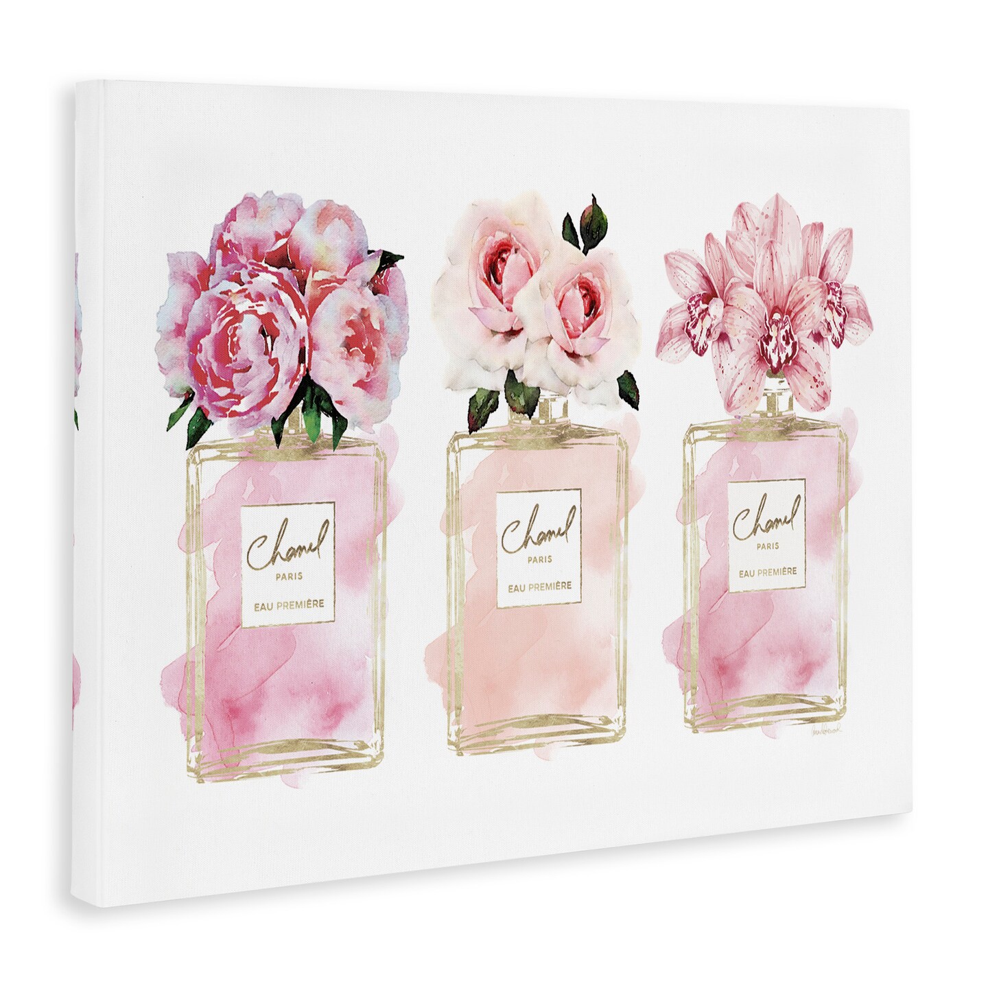 Stupell Industries Pink Flowers &#x26; Perfumes Glam Fashion Canvas Wall Art