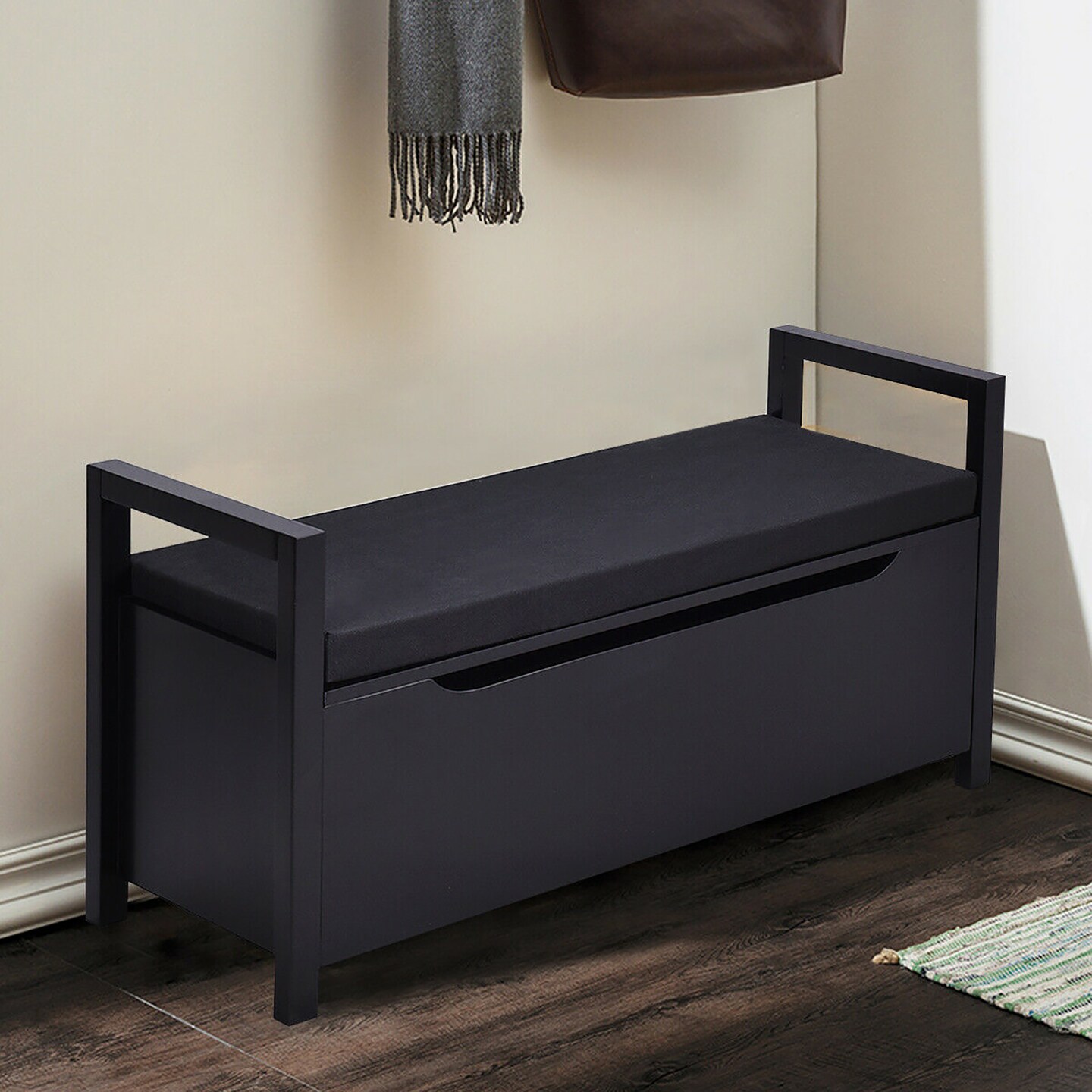 Costway Shoe Bench Storage Rack Cushion Seat Ottoman Bedroom Hallway Entryway Black/White