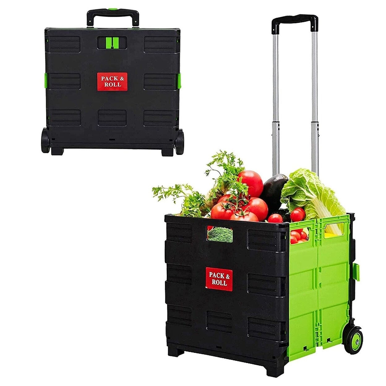 56L Large Folding Rolling Utility Shopping Cart Black Red Green