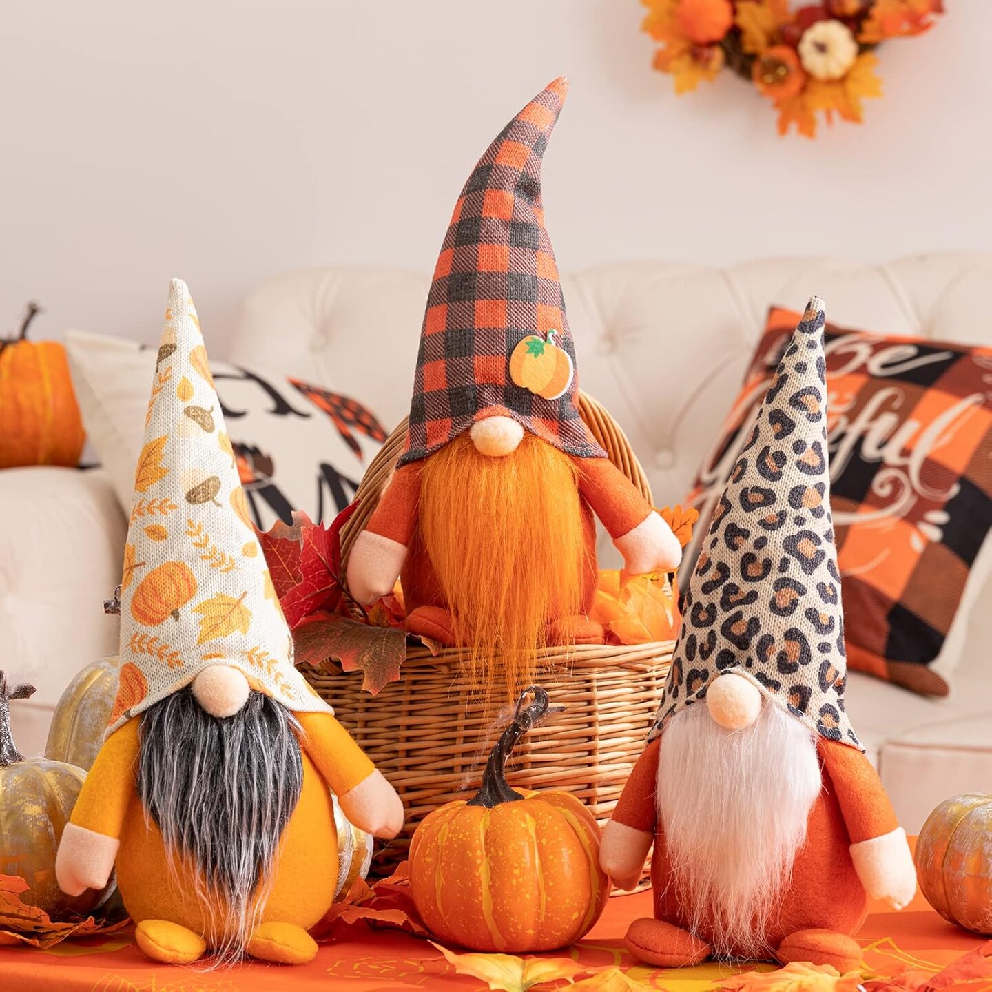 Autumn Décor: 3 Pieces Plush Gnomes Elf, 15.4-Inch Fall Gnomes Thanksgiving Decorations, Fall Farmhouse Decor, Fall Home Decorations