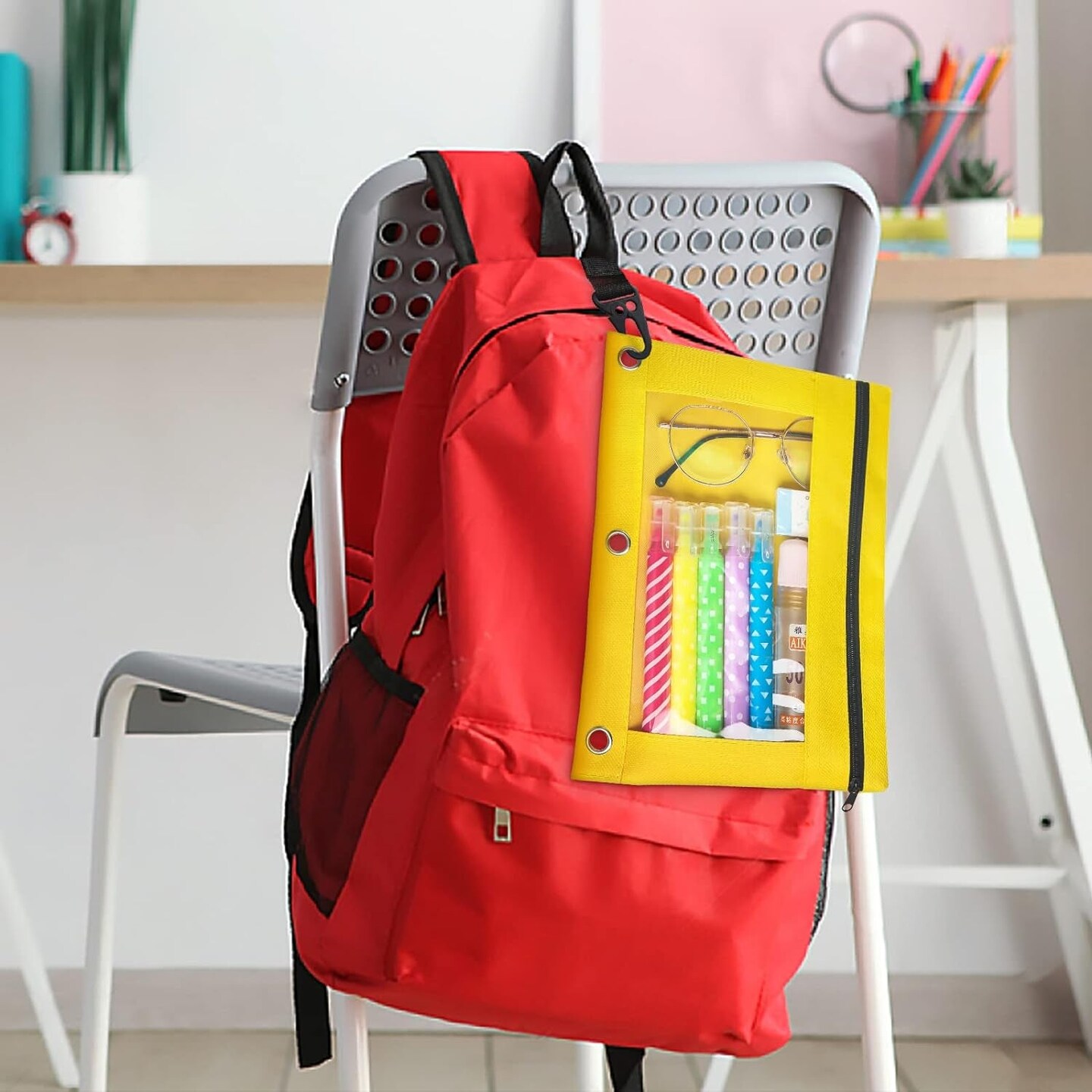 Pencil Pouch for 3 Ring Binder,Bulk,30 Pack in Assorted Colors,Sturdy and Durable Zipper Pencil Case with Clear Window,3-Hole Binder Cloth Pencil Bag for Storing School Office Supplies