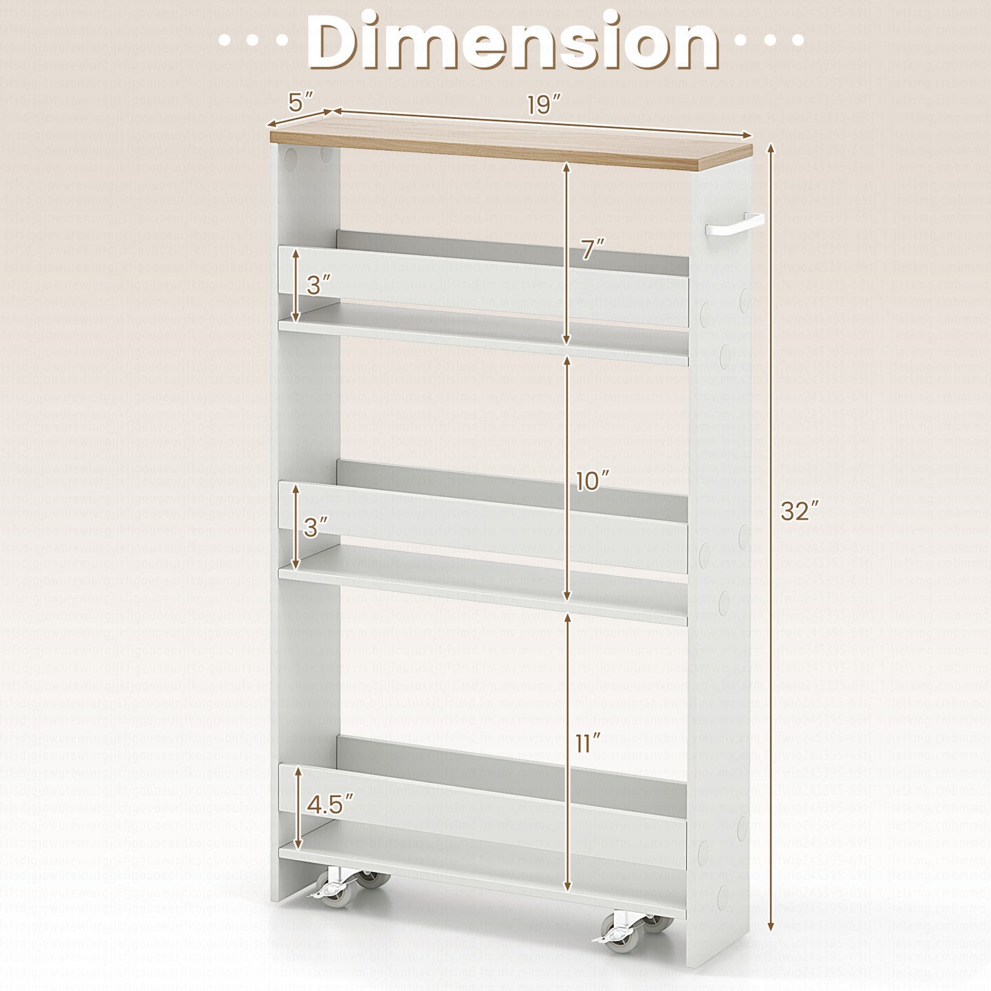 Costway Rolling Kitchen Slim Storage Cart Mobile Shelving Organizer w/ Handle