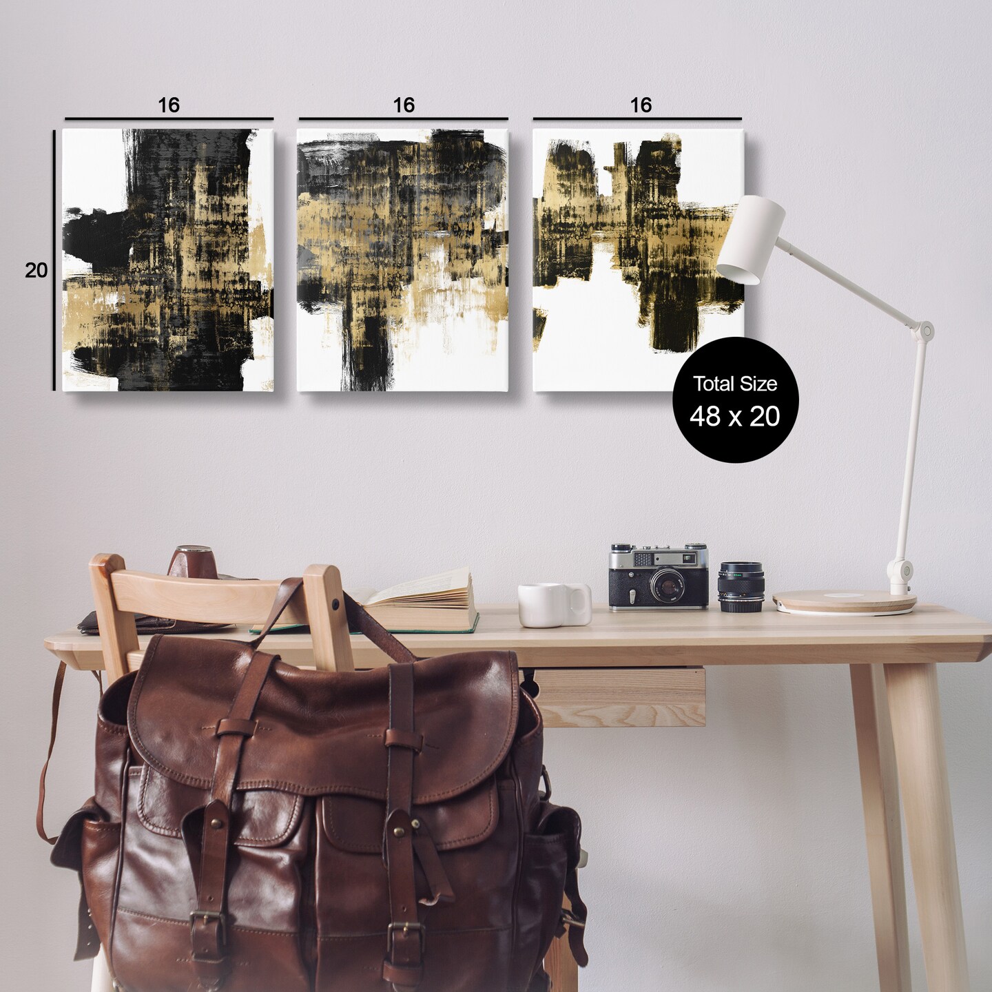 Stupell Industries Bold Black Brushstrokes with Gold Canvas Wall Art