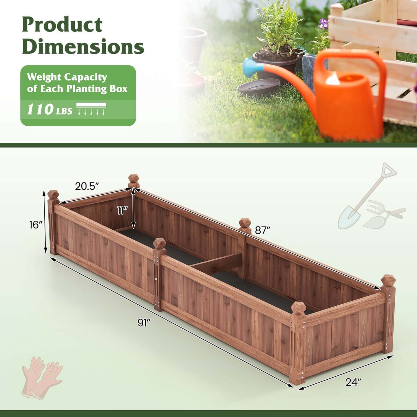 Costway Wooden Raised Garden Bed Outdoor Rectangular Planter Box with Drainage Holes