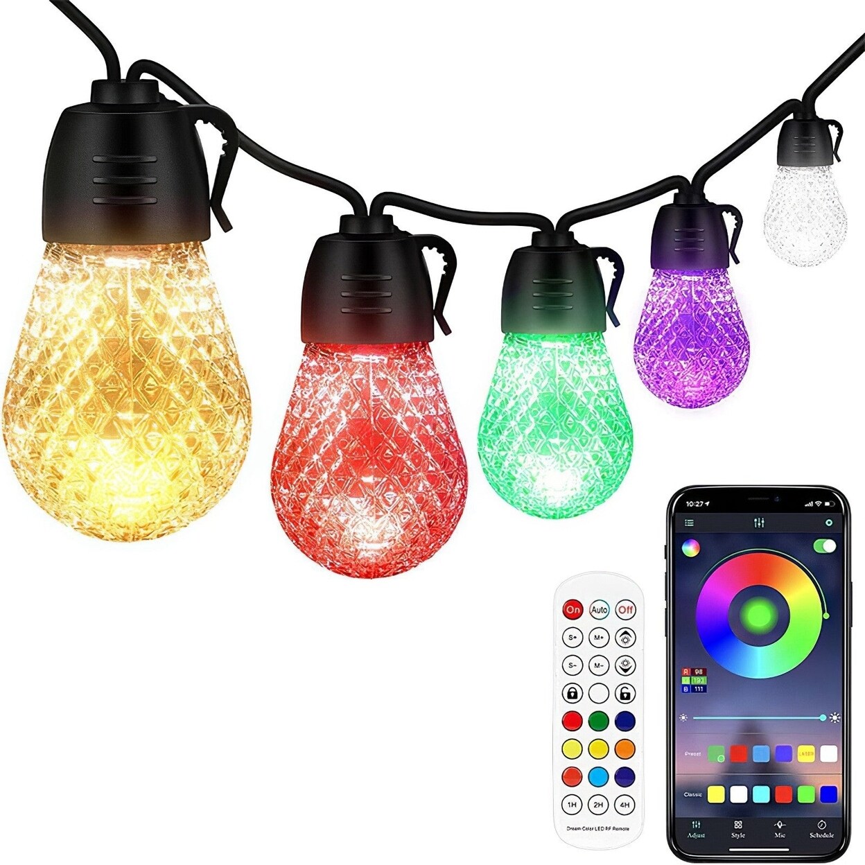 52.5Ft Colorful Outdoor String Lights Smart Rgb Led Patio Lights Ip66 Waterproof