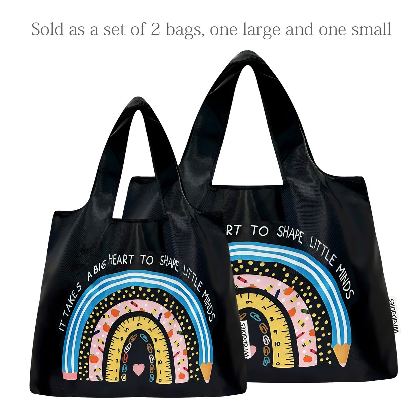 Wrapables Large &#x26; Small Nylon Reusable Grocery Bags, Initial Letter Tote Gift Bag for Wedding, Set of 2, Teacher Appreciation