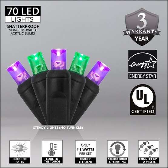 70 5mm Purple, Green LED Halloween Lights, 4&#x22; Spacing, Black WirePlay the 70 5mm Purple, Green LED Halloween Lights, 4&#x22; Spacing, Black Wire video70 5mm Purple, Green LED Halloween Lights, 4&#x22; Spacing, Black Wire70 5mm Purple, Green LED Halloween Ligh