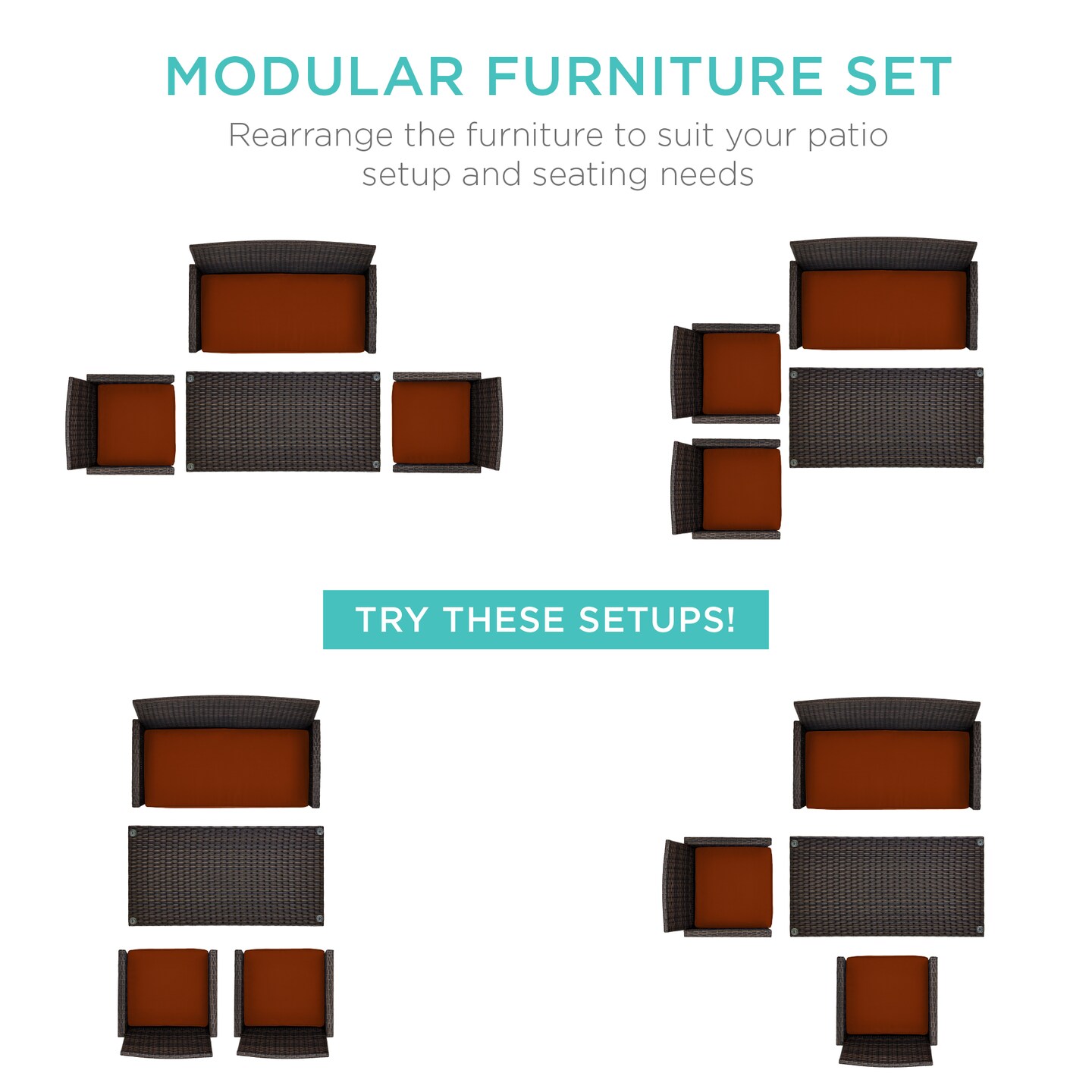 Best Choice Products 4-Piece Outdoor Wicker Patio Conversation Furniture Set w/ Table, Cushions