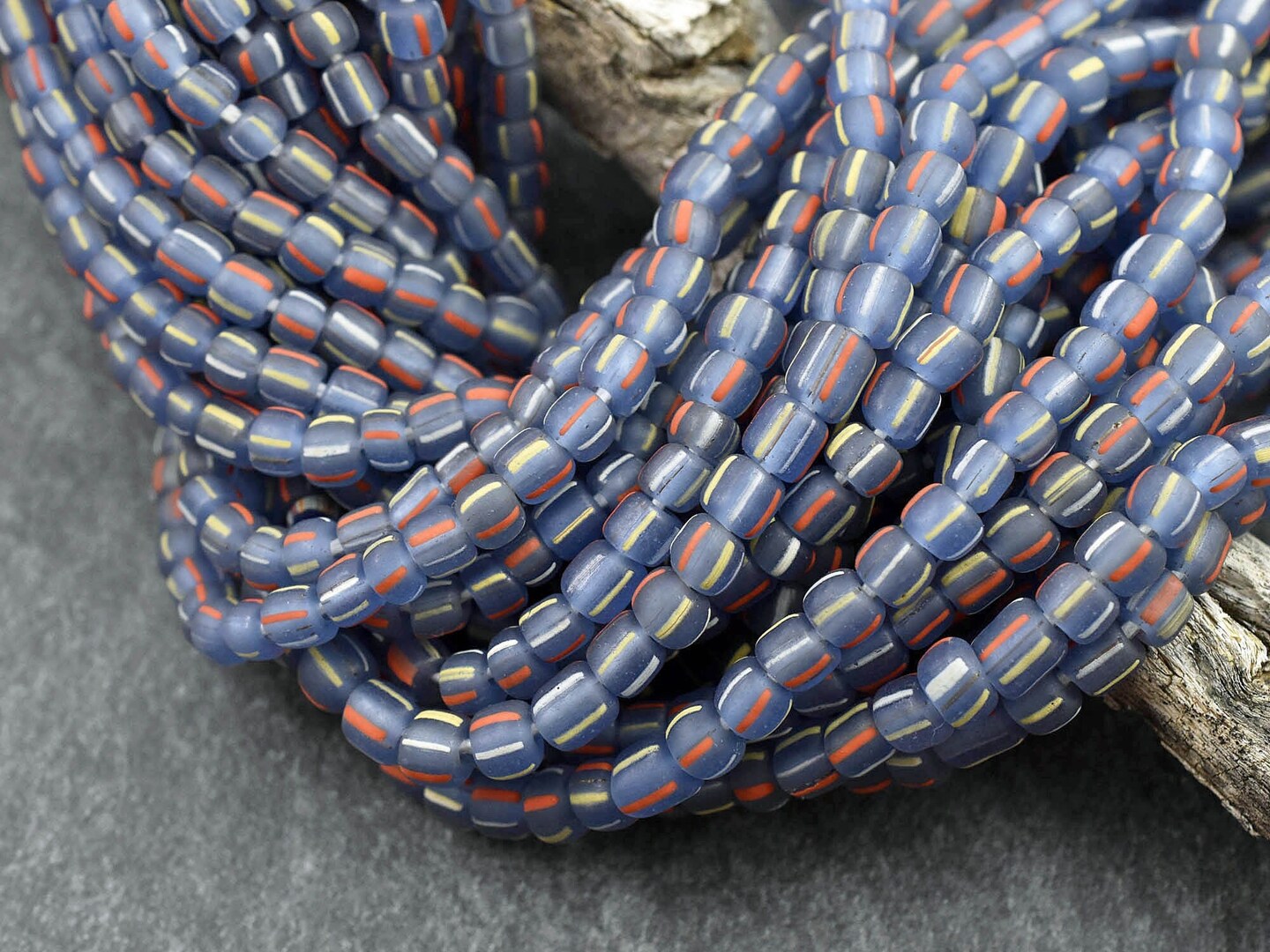 Striped Java Glass Beads -- Approx 24&#x22; Strand -  Indonesian Glass Beads