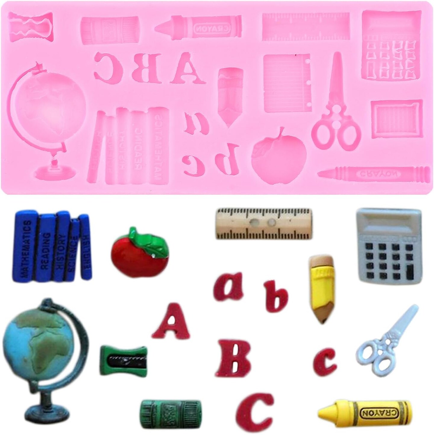 Back to School Silicone Molds for Books, Scissors, Crayons, and Rulers Fondant Mold for Cupcake Topper Cake Decoration. Candy Polymer Clay, Chocolate Gum Paste