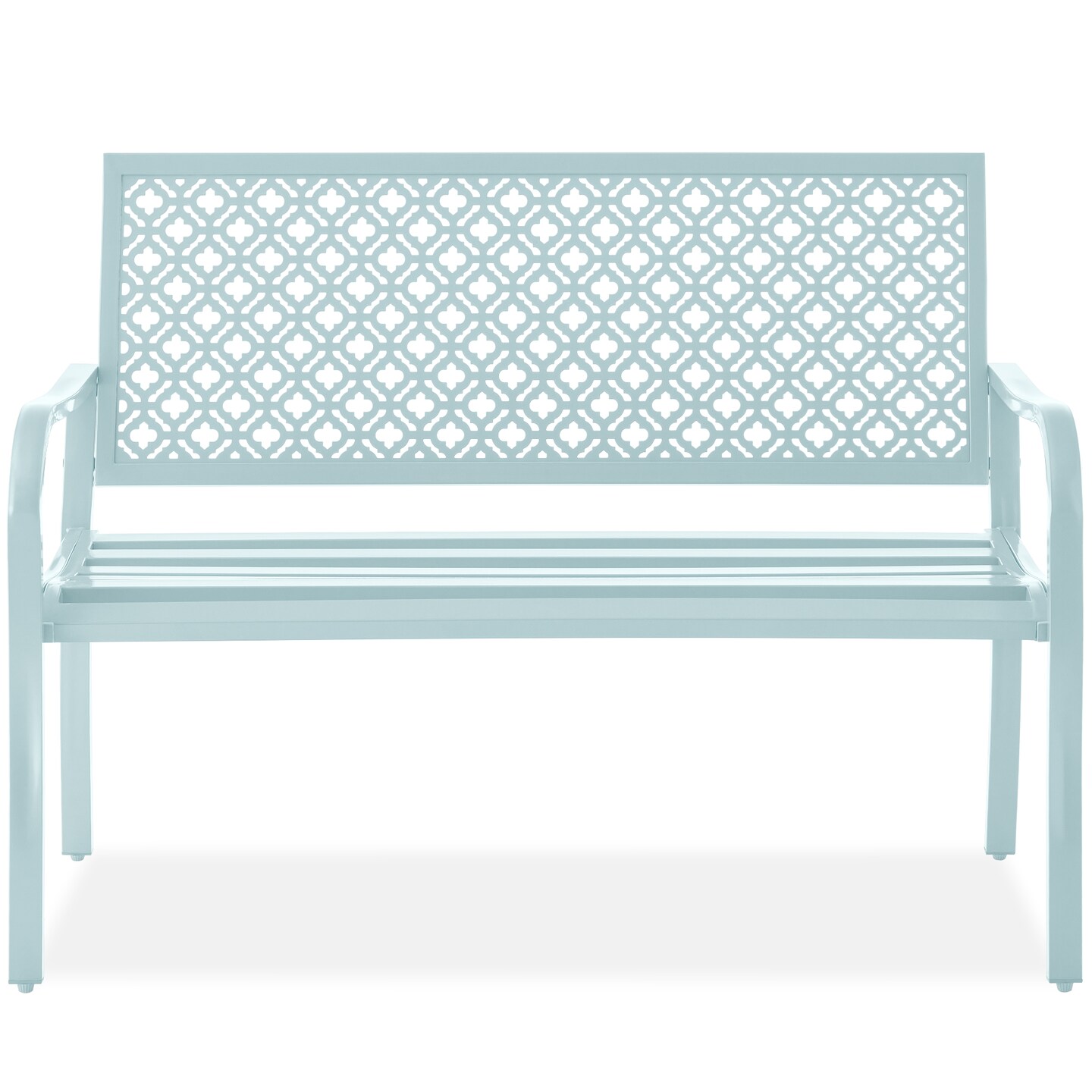 Best Choice Products Indoor Outdoor Steel Garden Bench w/ Geometric Backrest, Foot Levelers