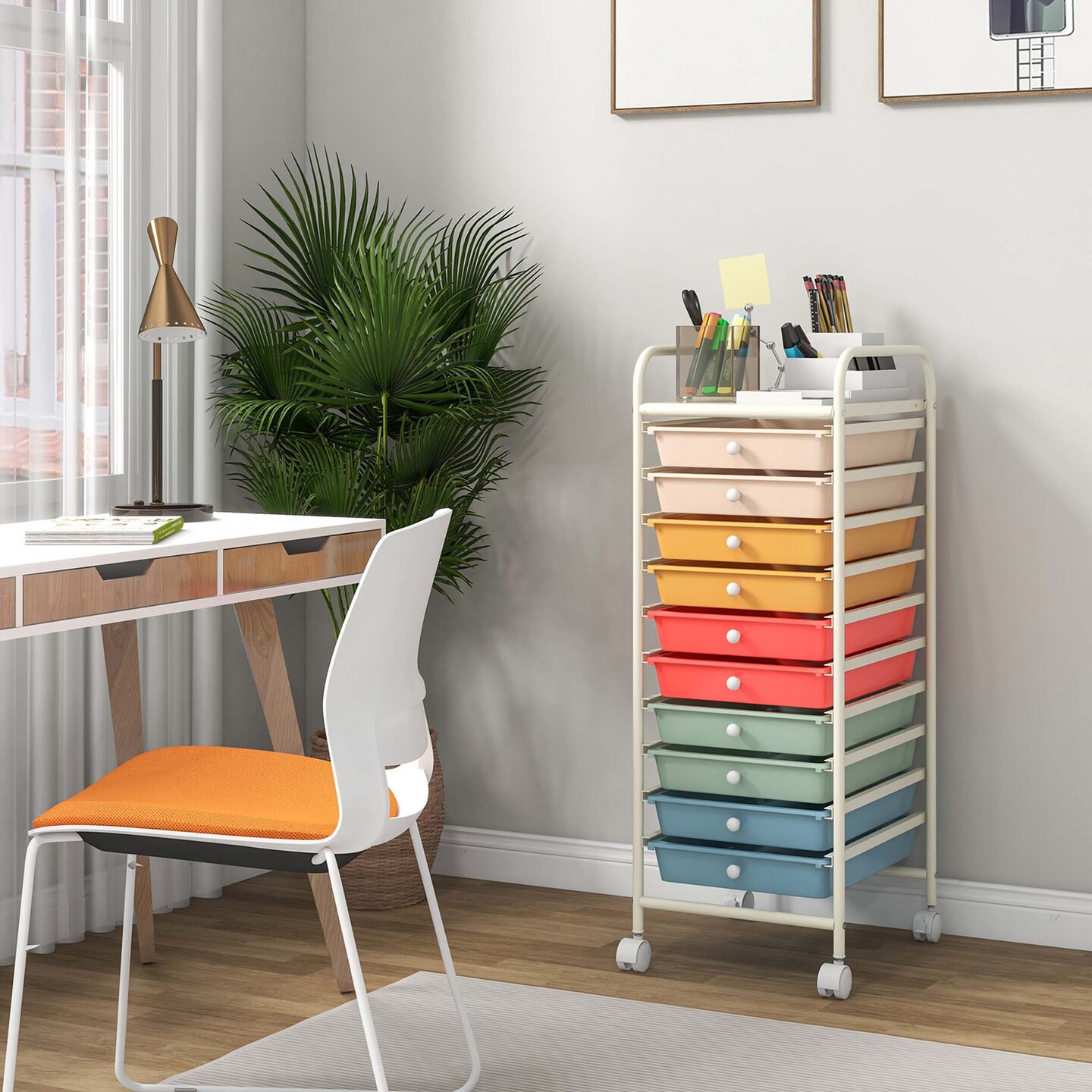Costway 10 Drawer Rolling Storage Cart Scrapbook Paper Office School Organizer Gradient Black/Gradient Pink/Multicolor/Yellow/Colorful/Clear/Black/Hot Pink/Skin Pink/Purple