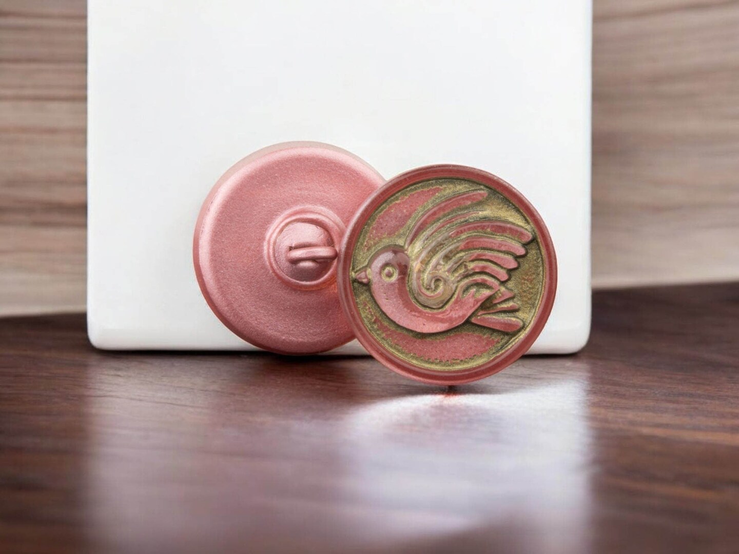 18mm Round Bird Design Button - Tourmaline Pink Antiqued -- Czech Glass Buttons