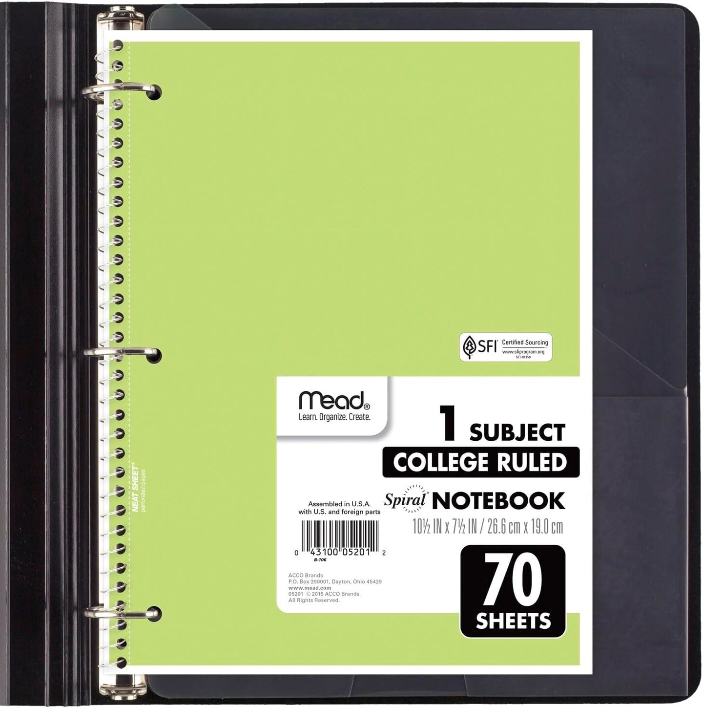 Spiral Notebooks, 6 Pack, 1-Subject, College Ruled Paper, 8&#x22; X 10-1/2&#x22;, 70 Sheets, Assorted Pastel Colors (830049)