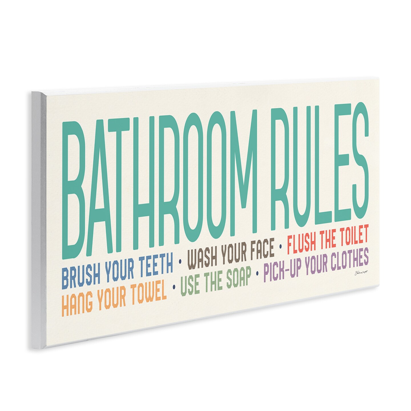 Stupell Industries Bathroom Rules with Teal Text Wall Plaque Art