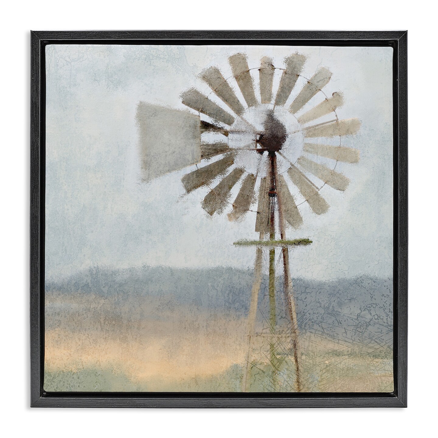 Stupell Industries Neutral Blue Windmill Breeze Framed Floater Canvas Wall Art