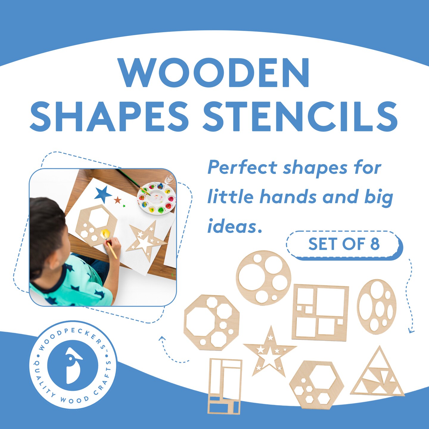 Set of 8 Eco-friendly Geometric Stencils for Painting &#x26; DIY Crafts |Woodpeckers