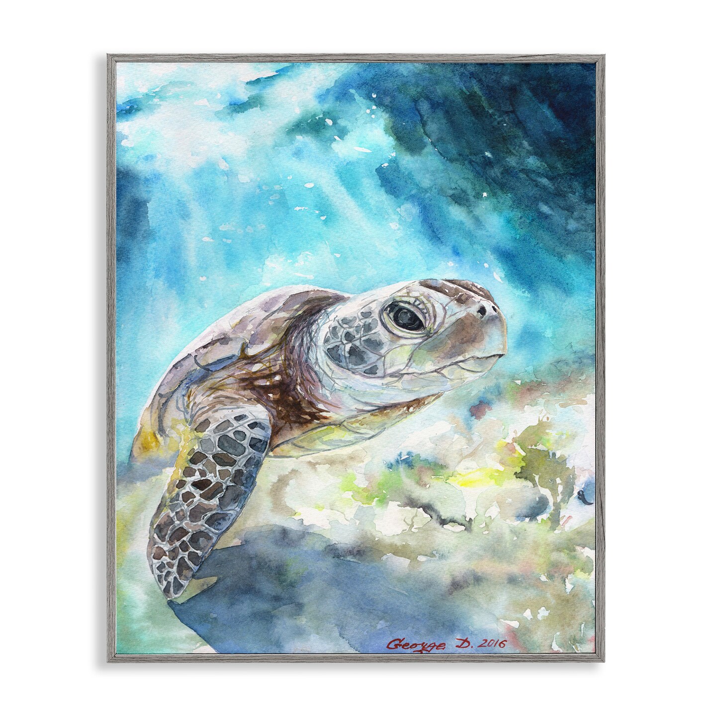 Stupell Industries Sea Turtle Ocean Watercolor Framed Giclee Art