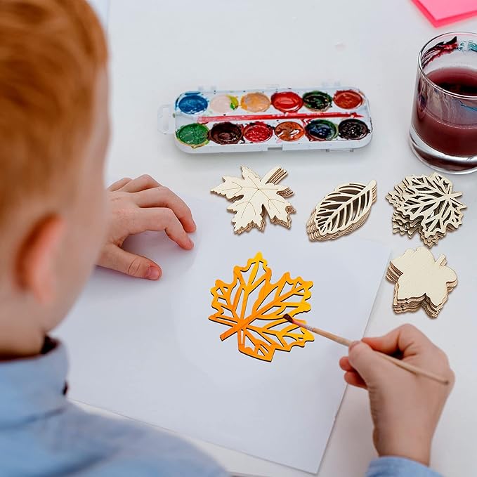 80 Pieces Unfinished Wood Cutouts Maple Leaves Wooden Crafts Autumn Leaves Shape Crafts Autumn leaf wooden cutouts for DIY craft tags. Thanksgiving Party Nursery Home Decoration: Four Styles