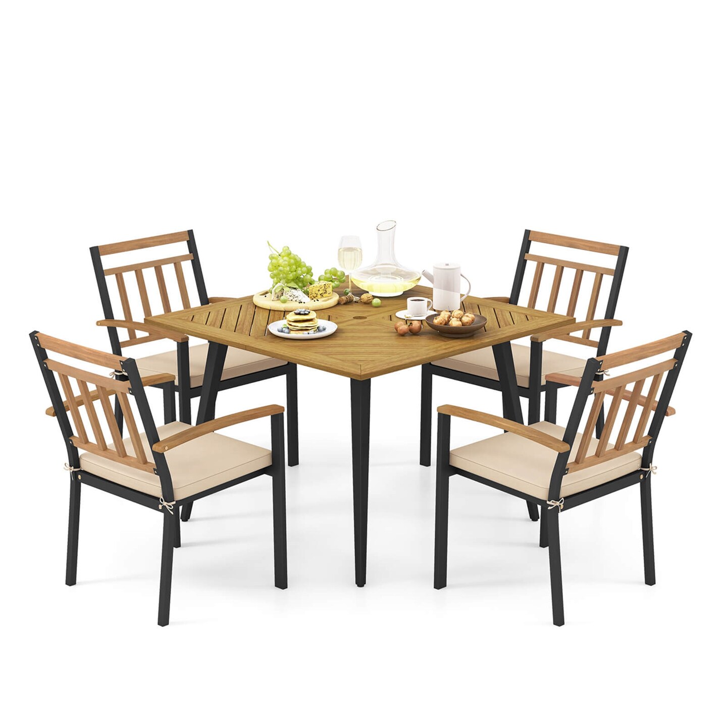 Costway 5 Pieces Patio Dining Set Outdoor Dining Table and Chairs with Cushions