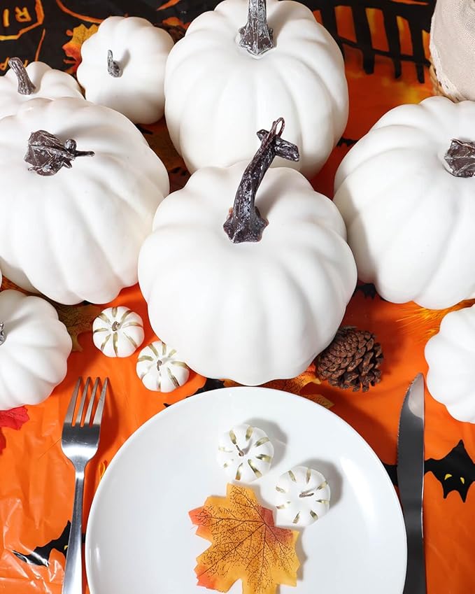 6" Large Pumpkins for Decorating - 4 PCS Big White Foam Decorative Artificial Pumpkins for Fall Decor, Paintable, Ideal for Halloween and Thanksgiving Table Decor.