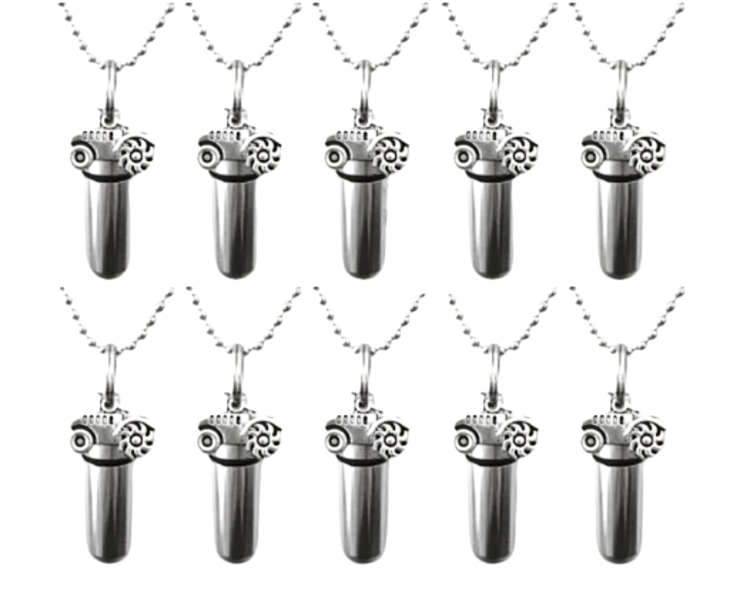 Set of 10 Polished Silver CREMATION URN Necklaces with FARM
