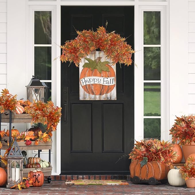2 Artificial Silk Maple Leaf Shrubs Fake Fall Bushes Autumn Faux Plants with Stem for Indoor Outdoor Home Kitchen Wedding Thanksgiving Decor.