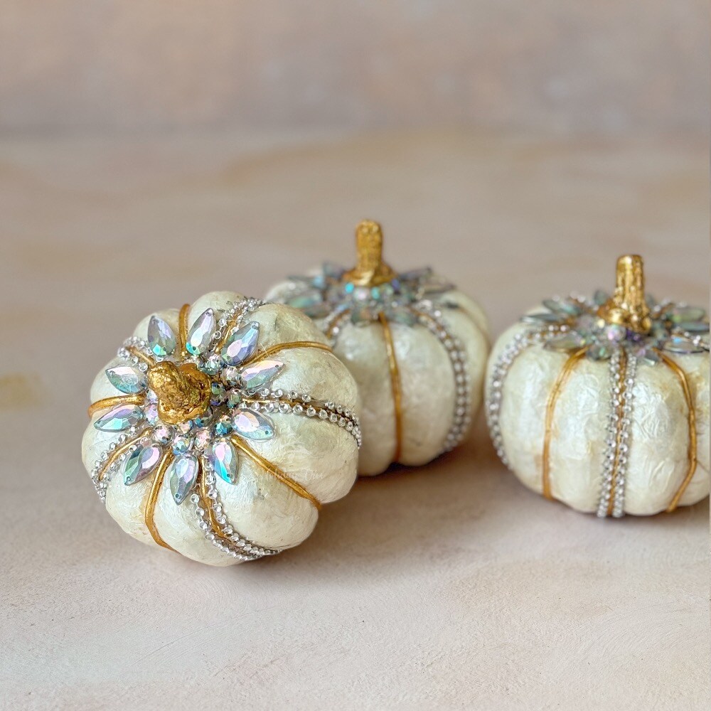 Capiz Ivory Jeweled Pumpkin | Mini | Set of 3