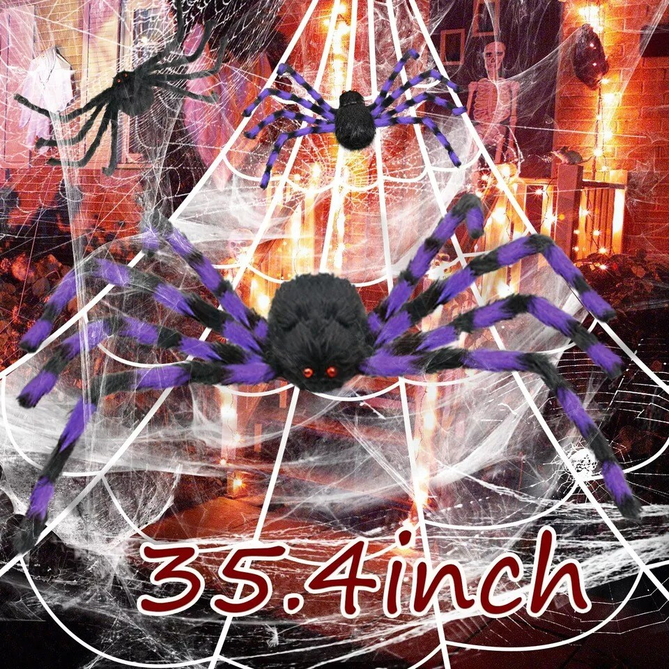 Halloween Hanging Decor Giant Realistic Hairy Spider Outdoor Yard Decor, Purple