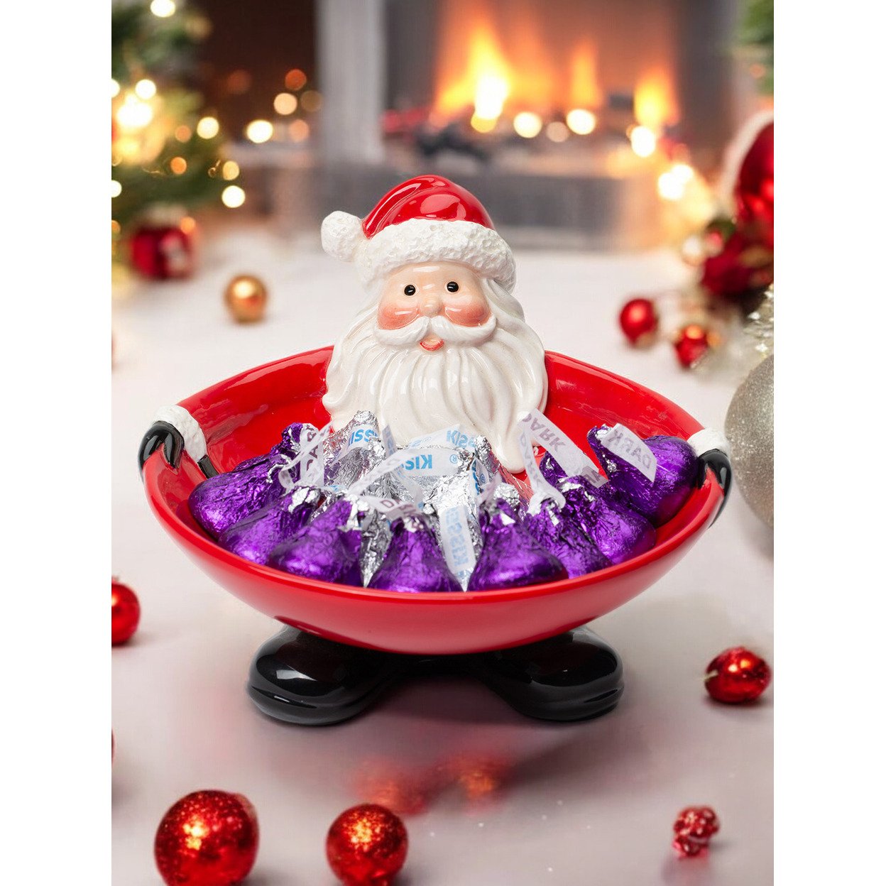 Hand Painted Christmas Decor Santa Claus Candy Bowl Jolly Holiday Decoration