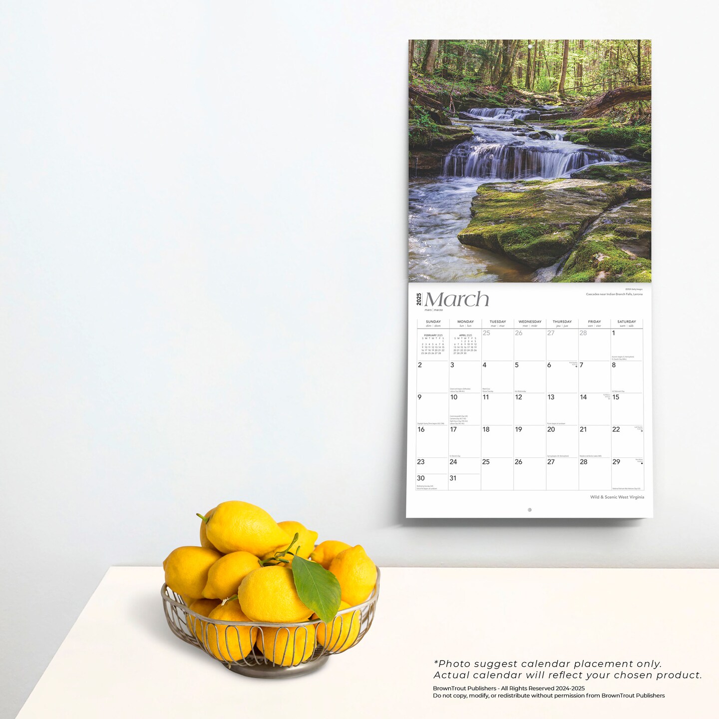 West Virginia Wild &#x26; Scenic | 2025 12 x 24 Inch Monthly Square Wall Calendar | Plastic-Free | BrownTrout | USA United States of America Southeast State Nature
