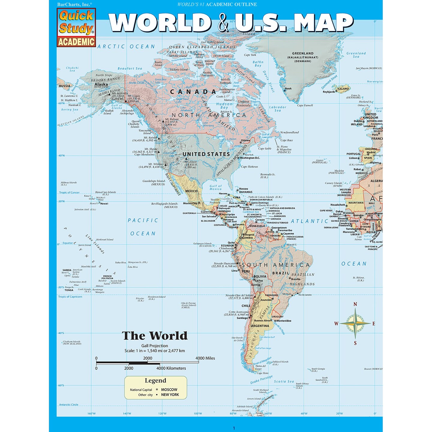 World &#x26; U.S. Map Laminated Reference Guide