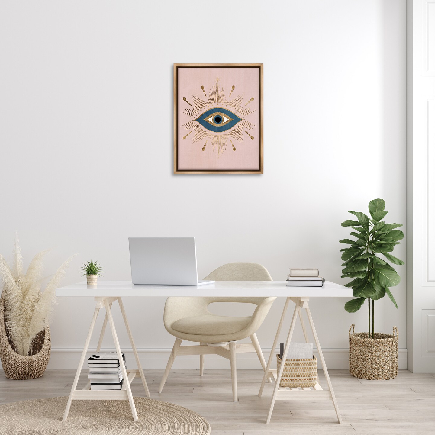 Stupell Industries Evil Eye Glam Boho Pattern Framed Floater Canvas Wall Art