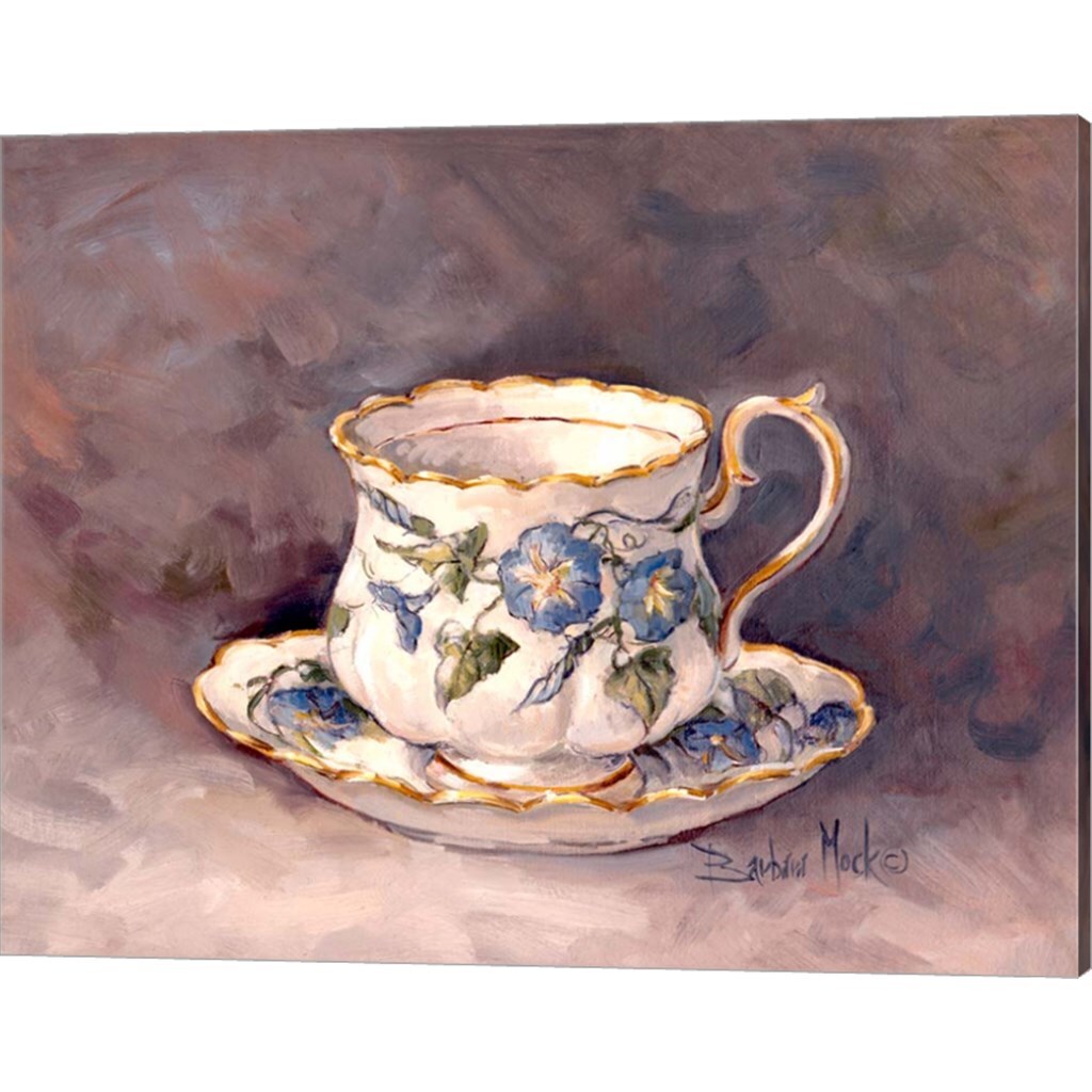 Pansy &#x26; Morning Glory Teacup by Barbara Mock 15&#x22; x 12&#x22; Canvas Wall Art (Set of 2)