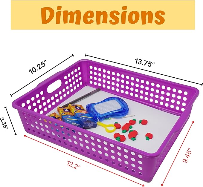 Novelty 6 Pack Colorful Plastic Classroom Storage Bins 13.75&#x22; X 10.25&#x22; for Organizing Paper Trays, pencils, arts and crafts supplies, and rainbow containers for kids&#x27; school supplies