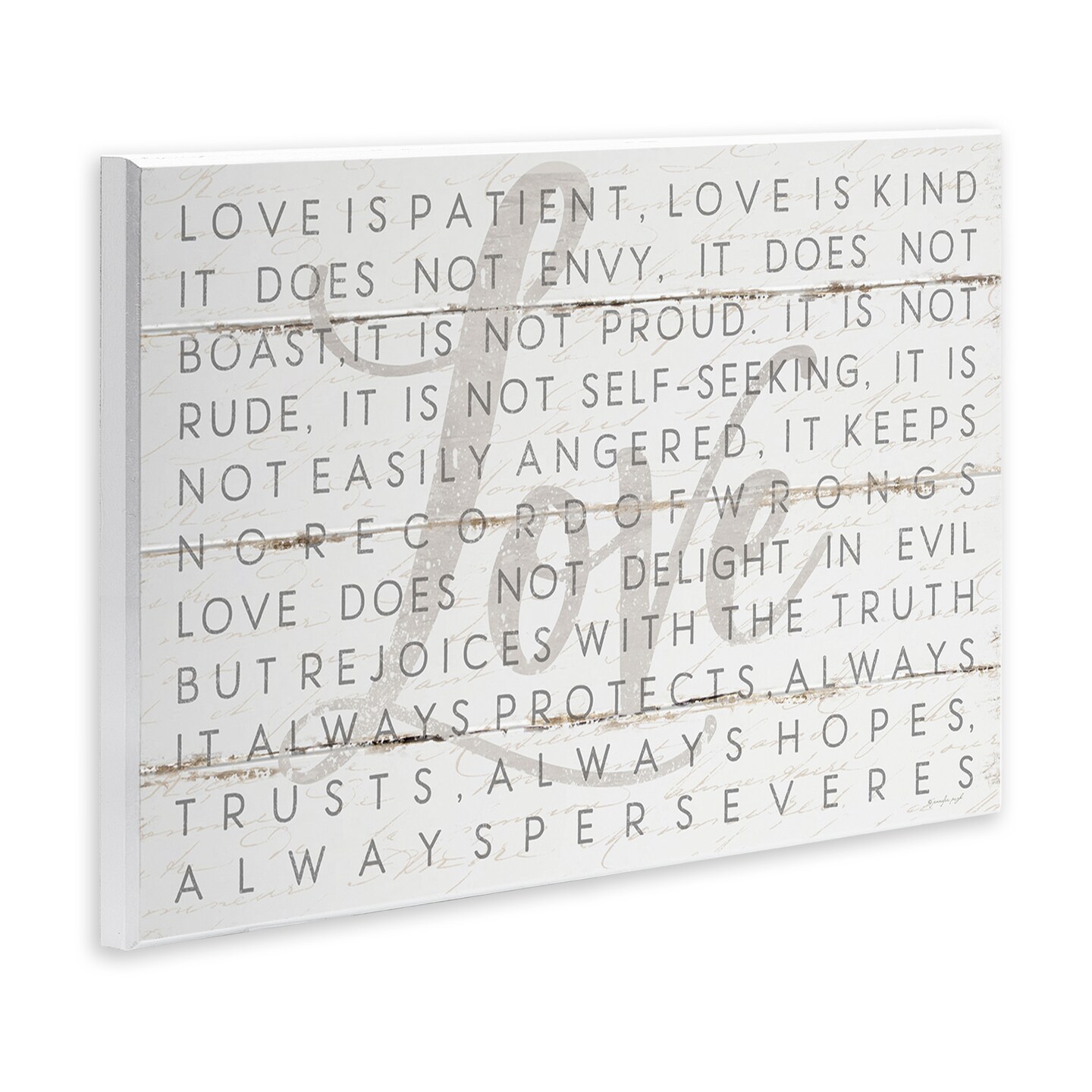 Stupell Industries Love Is Patient Grey on White Planked Look Wall Plaque Art