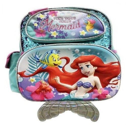 The Little Mermaid 3D Molded Sequin Backpack 12 Inch Kids School Bag Pink