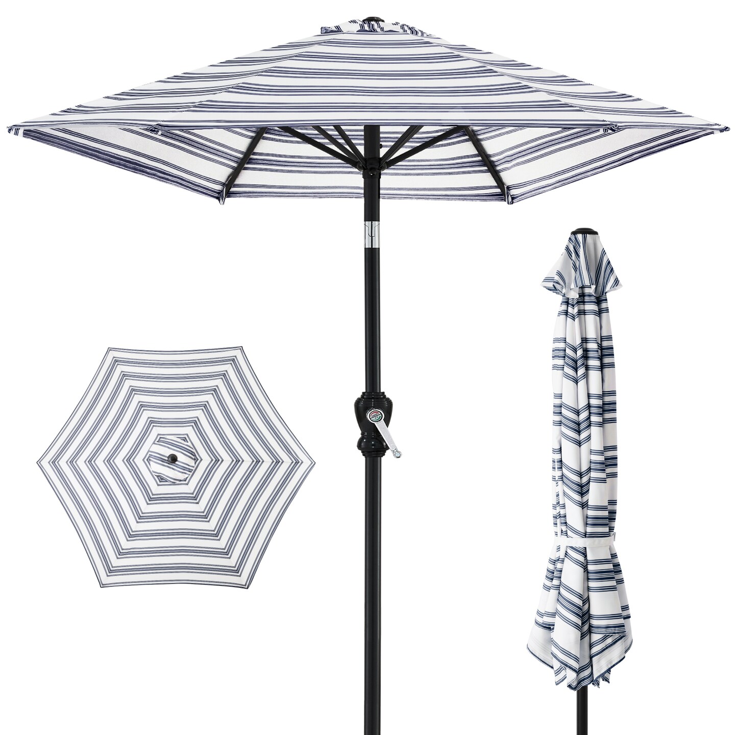 Best Choice Products 10ft Outdoor Steel Striped Market Patio Umbrella w/ Crank, Tilt Push Button, 6 Ribs