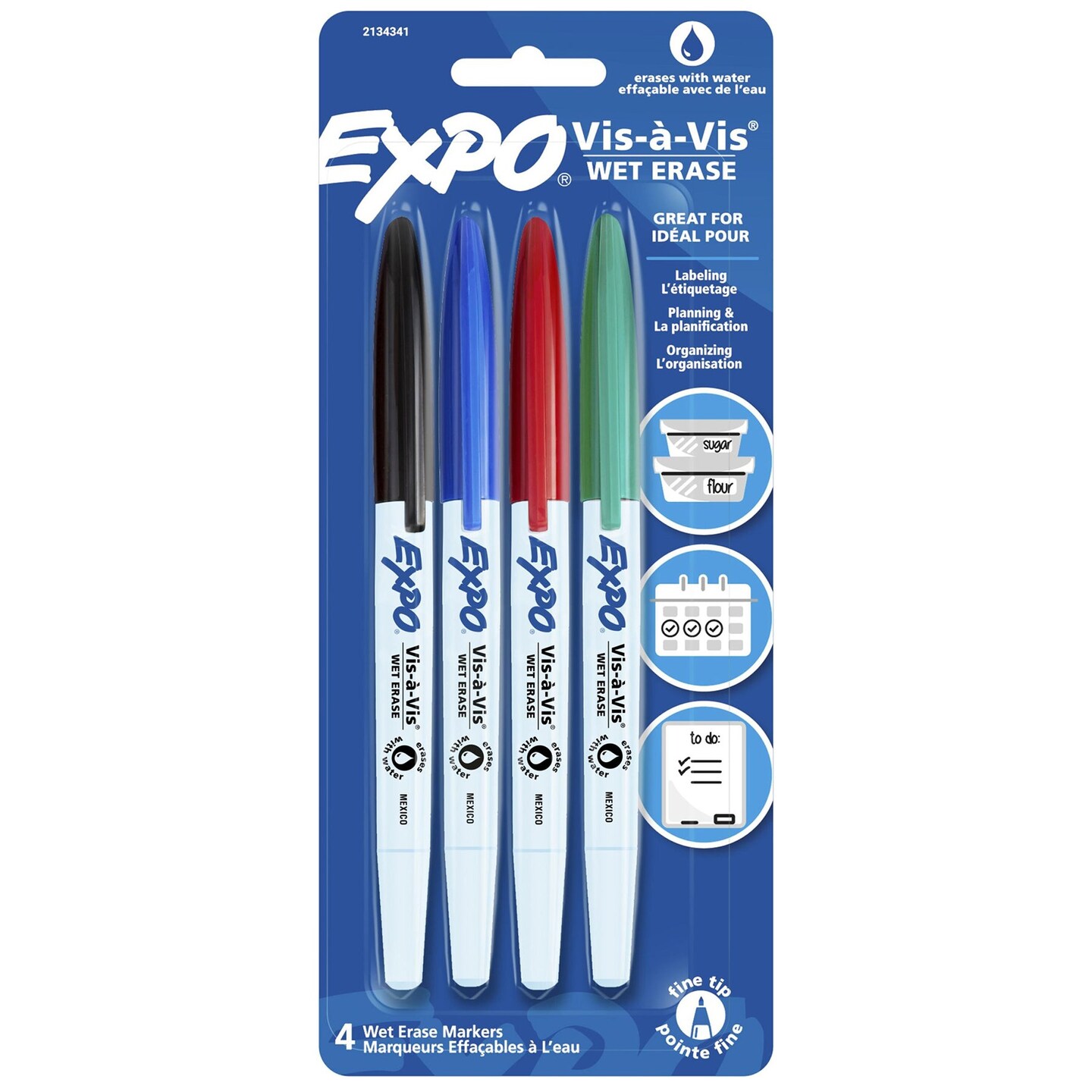 Vis-&#xE0;-Vis Wet Erase Marker Set, 4 Colors, Fine Tip