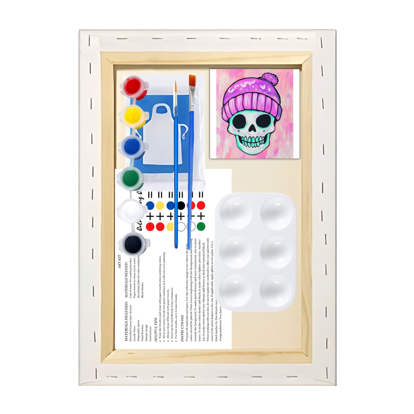 &#x22;Skully&#x22; Summerween DIY Canvas Art Kit, Adult Beginner, Acrylic Paint Size 11x14 inch